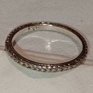 Vintage Wheat Etched Wedding Band Ring/Unisex/PD hallmark/Art Deco Style Design